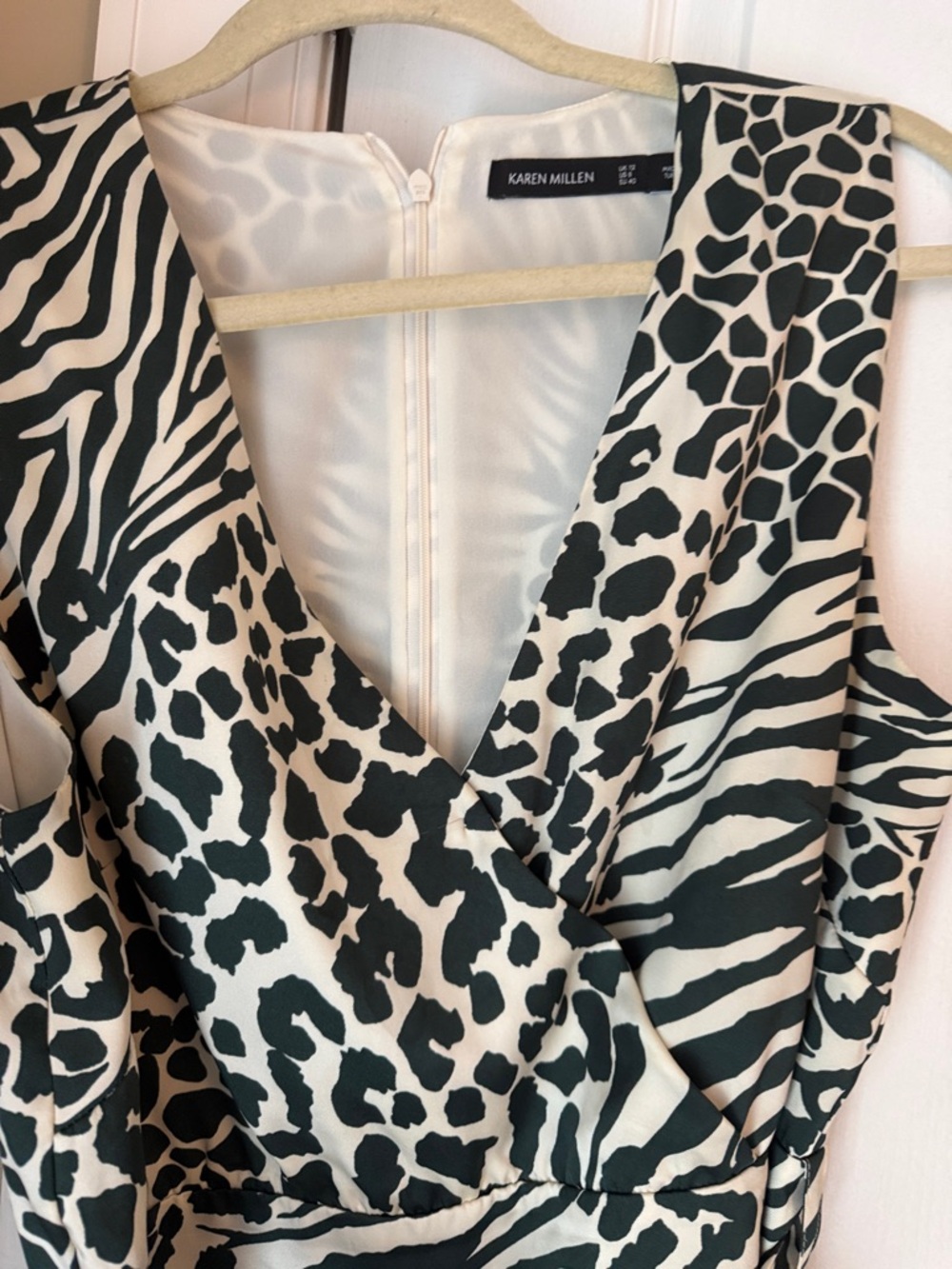 Karen Millen Black and White Mixed Animal Print Wrap Dress